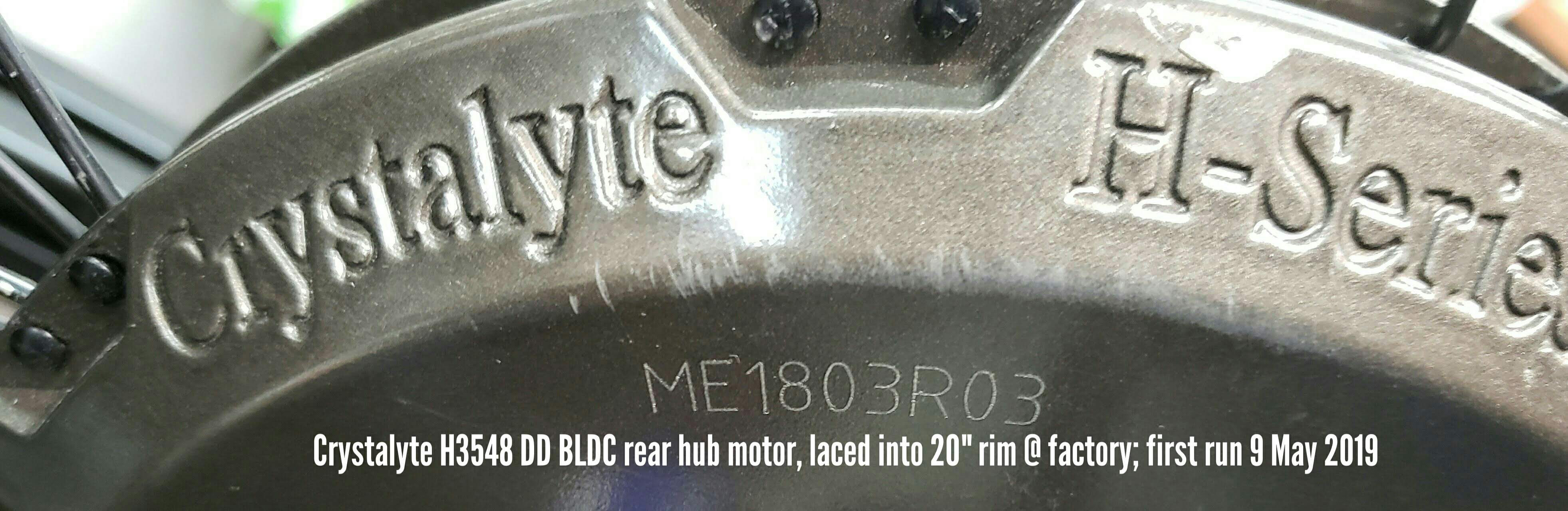photo of Crystalyte H3548 rear hubmotor's model and serial number